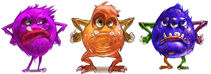 3 images of the grumps characters