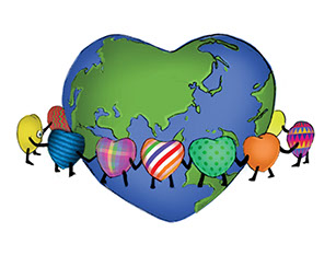 loving hearts circling the earth illustration